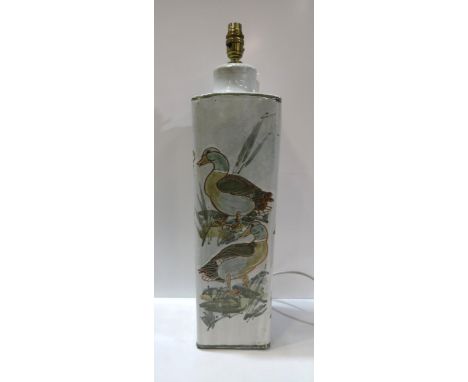 A large ceramic lamp decorated with ducks Condition Report:Available upon request