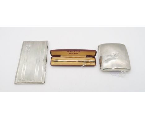 LOT:680  Hermes of Paris silver cigarette case with engine turned