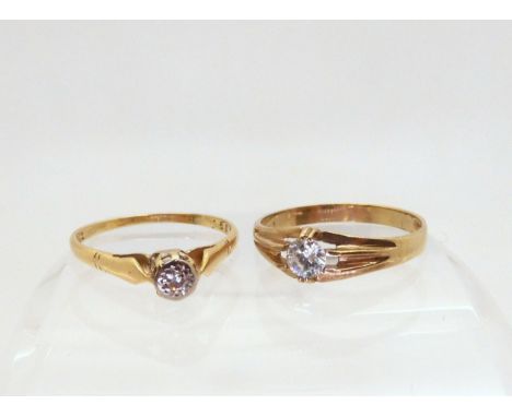 An 18ct gold illusion set diamond ring, size O, weight 1.7gms, together with a 9ct gold CZ set ring size 1.3gms, weight 1.3gm