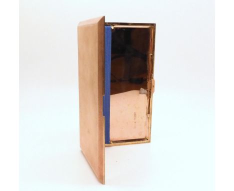 A 9ct gold cigarette case, with all over engine turned engraving, inscribed and hallmarked London 1948, maker &amp; retailer 