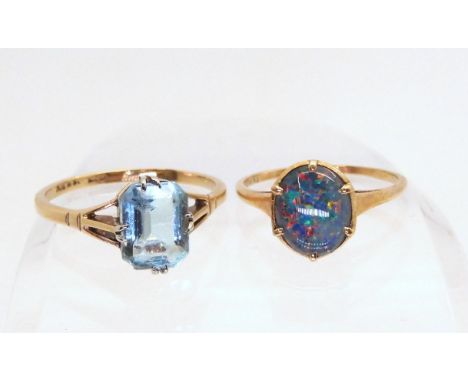A 9ct opal triplet ring, size P, and a 9ct gold blue gem ring, size T1/2, weight together 4.4gms Condition Report:Available u