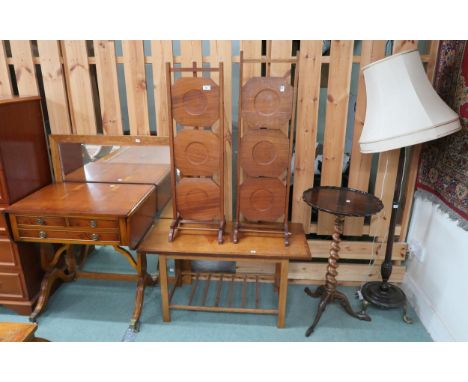 A mixed lot to include 20th century yew wood drop end sofa table, teak coffee table inlaid with a map of Australia, two three