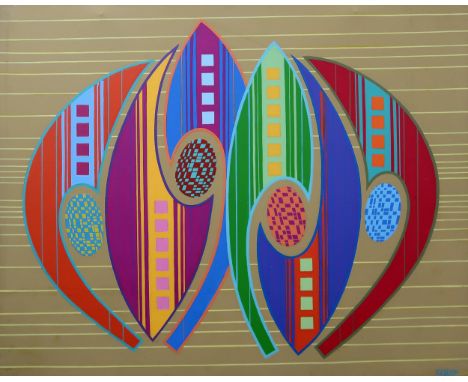 CONTEMPORARY SCHOOL ABSTRACTS&nbsp; Oil on canvas, signed lower right 'R. Wilson', 80 x 100cm Together with 4 similar by the 