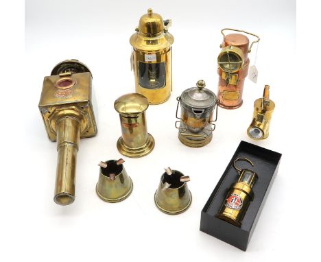 A collection of industrial brass/metal ware, to include a small spouted jug with applied brass label stamped "Wee Matilda's C
