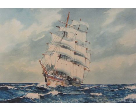 R W Underwood (Mid 20th century): Clipper ship at Sea, watercolour signed and dated 1932,  29cm x 42cm Condition Report Click