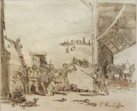 Thomas Rowlandson (British 1756-1827): 'Under Seige', pen brown ink and wash signed and dated 1791,  25cm x 30cm Condition Re