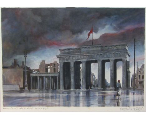 George Sharp (British 20th century):  'Death in Berlin' - The Brandenburg Gate, original book cover oil on canvas inscribed 4