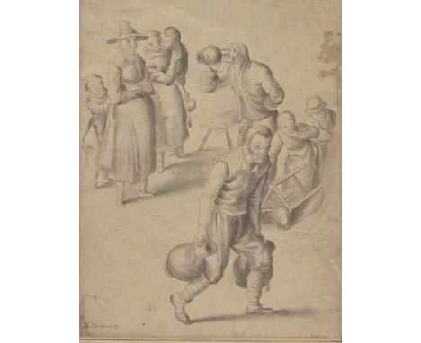 Manner of David Teniers (17th century): Figures Gossiping, pen and monochrome wash bears signature 19cm x 14.5cm Condition Re