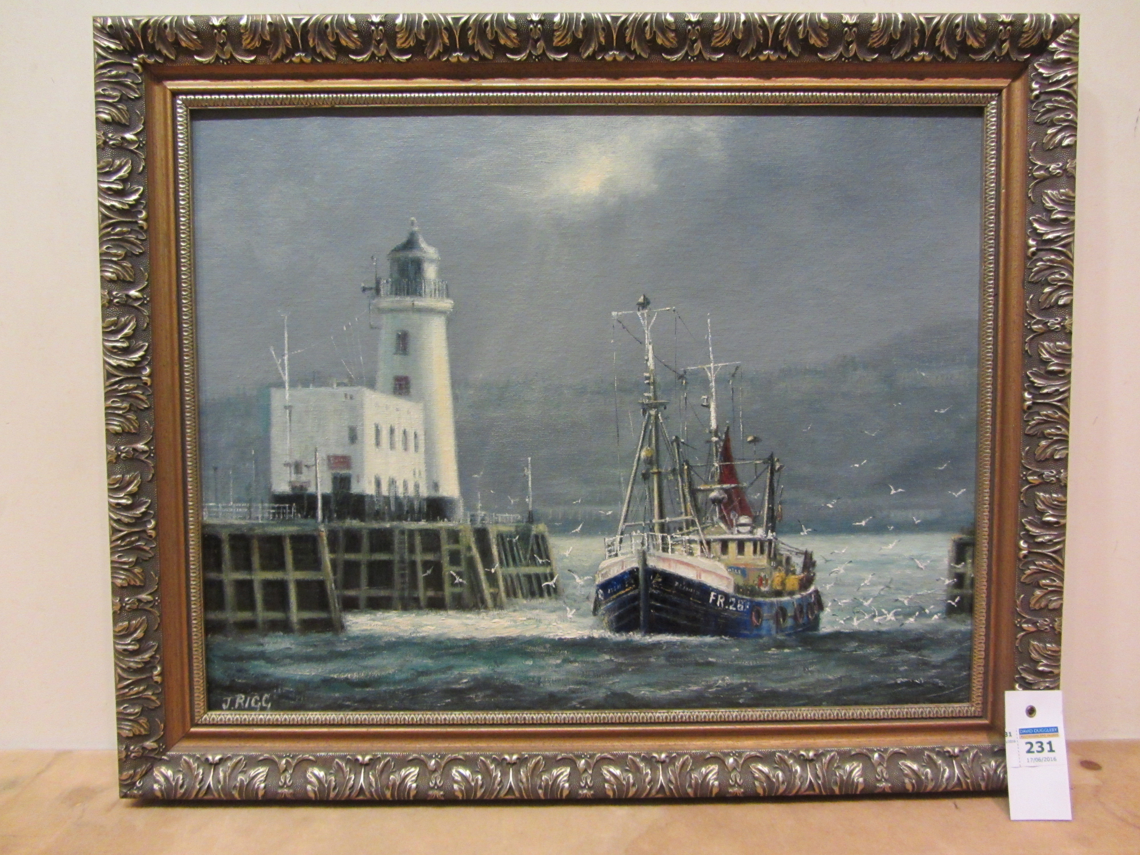 Jack Rigg (British 1927) 'Safely Home' Scarborough, oil on artist's