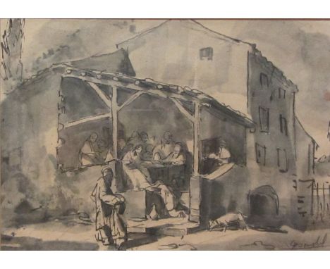 Jules Chadel (French 1870-1942): 'Le Sejour Chez Simon', encre de chine signed c1926, original title label verso, approx 21cm