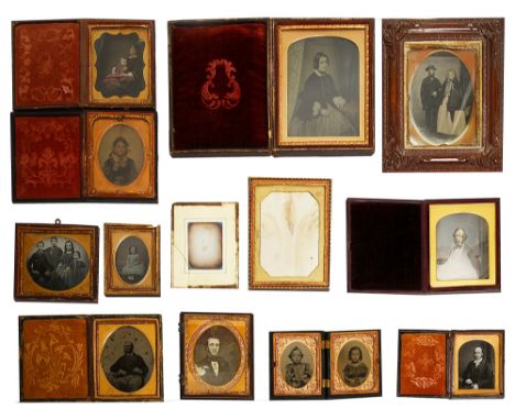 A collection of Victorian daguerreotype and ambrotype photographs to include a portrait of a gentleman by John Jabez Edwin Ma