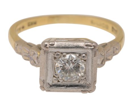 A diamond ring the brilliant-cut diamond estimated to spread 0.25ct box set to the stepped shoulders, the shank stamped 'PLAT