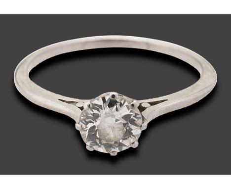 A diamond single stone ringthe old brilliant-cut diamond estimated to weigh 0.75ct, coronet-set to the plain tapering shank r