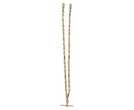 A 9ct gold double Albert chain stamped on the jump ring '.375'weight approx. 33.2g, extended Length 49.5cmCondition: In fair 