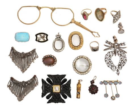 A collection of 19th century and later paste and other jewelleryto include a diamond set Flemish 'Vlaams hart' heart silver p