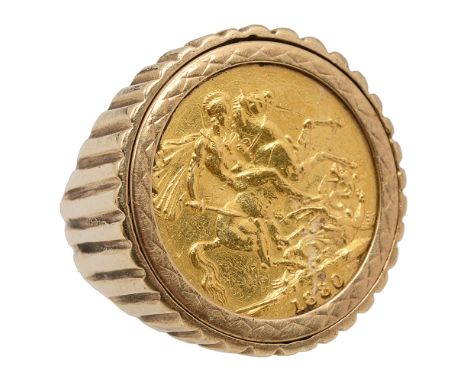 A Victorian sovereign ring in a loose mount, indistinctly marked weight approx. 16gCondition: The overall diameter of the rin