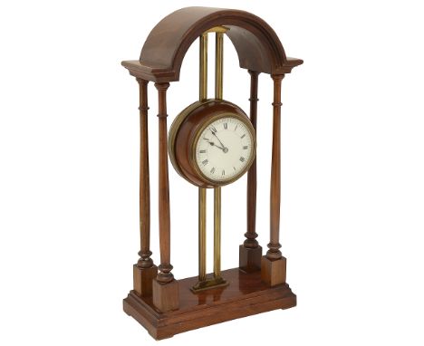 A late Victorian mahogany descending rack gravity mantle timepiece c.19003.5" diameter white enamel dial with black Roman num