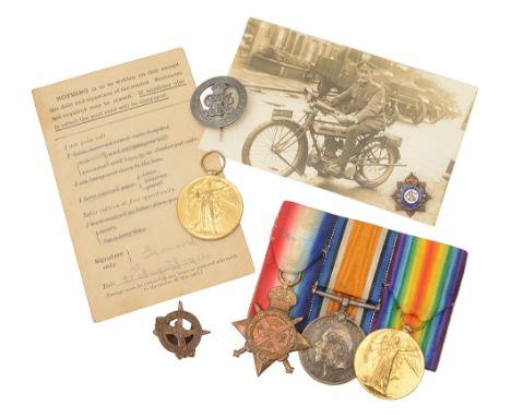 A WWI three medal group awarded to M-31425 L Cpl L. Gurr. A.S.O.formed of 1914 Mons star with bar, Victory and war medals, su