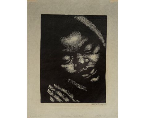 Dame Laura Knight (British, 1877-1970) 'Sleeping Darkie', c.1928, limited edition lino cut, signed in pencil to lower margin,