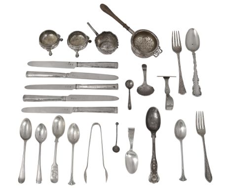 A George III silver caddy spoon, fruit knives and other later silver first London, 1818 by Stephen Adams with fluted shell bo