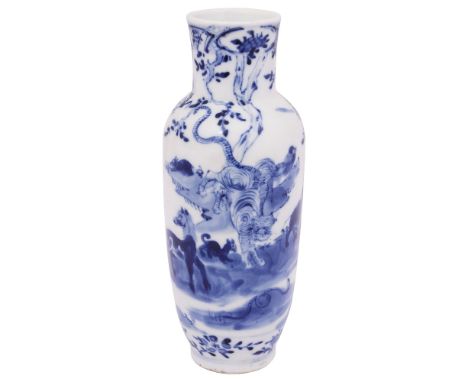 A 19th century Chinese blue and white porcelain vaseof shouldered tapering form, decorated in underglaze blue with all twelve