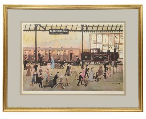 Helen Bradley (British, 1900-1979) Blackpool Stationprint, signed in pencil lower right, blind stamped lower left for the Fin