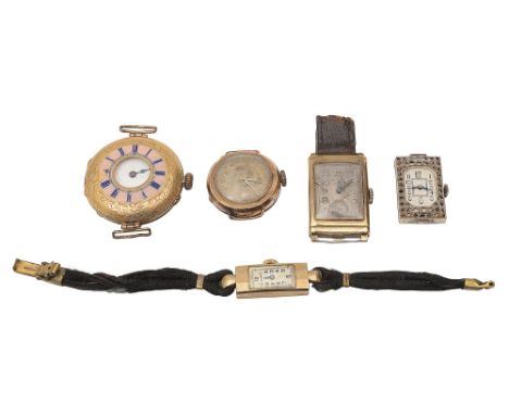 A late 19th century Swiss 18K gold lady's half hunter keyless fob watch, a 9ct gold cased Gentleman's Rolex tank wristwatch, 