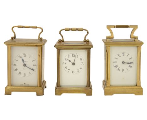 A Bayard brass carriage clock and two other carriage clocksthe white enamel face with roman numerals, marked, 'Bayard 8 Day M