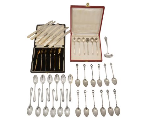 A set of twelve George VI Old English Bead coffee spoons, and other sets of silver coffee spoonsfirst 1937 by Thomas Bradbury