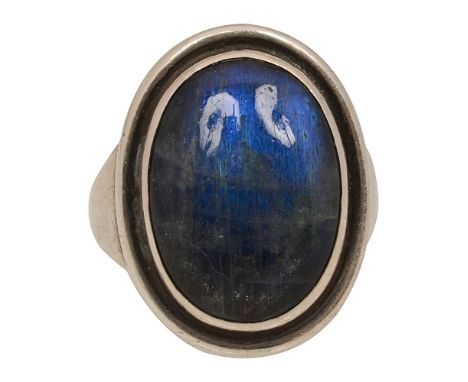 A Georg Jensen labradorite and silver ring designed by Harald Nielsensigned 'Georg Jense Denmark 830 46'Size N Condition: In 