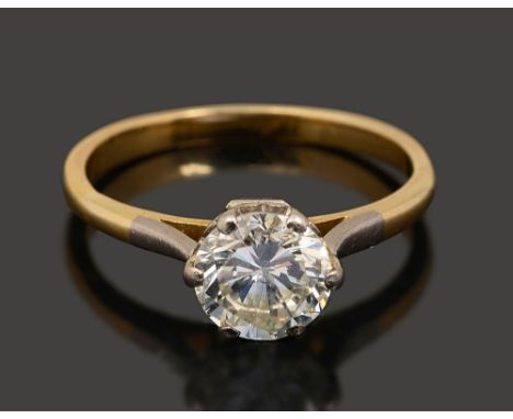 A diamond single stone ring the brilliant-cut diamond estimated to weigh 1.20cts, coronet-set to the plain tapering shankring