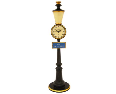 A Jaeger-LeCoultre lamp post form clockthe circular face with Jaeger brand and a number 8, the black metal stem with a sign r