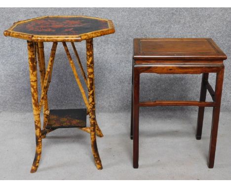 A bamboo lamp table together with a Chinese hardwood lamp table. H.71 W.50 D.50cm 