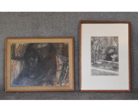 A framed and glazed watercolour portrait of a lady and a pencil drawing. H.57 x 72cm 