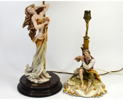 Two ceramic lamps with shades,cape del monte, Naples. Height 33cm. (2)