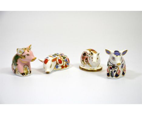 Four Royal Crown Derby paperweights, Piglet, Sitting Piglet, Pickworth Piglet and Sleeping Piglet. All with gold stoppers and