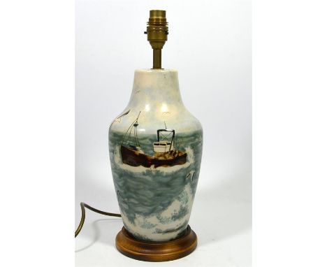 A Cobridge stoneware lamp, 'Gull Rock'. Height 36cm.