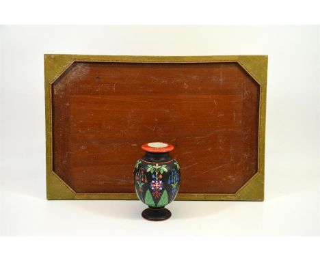 A ceramic floral vase and a wooden tray. (3)