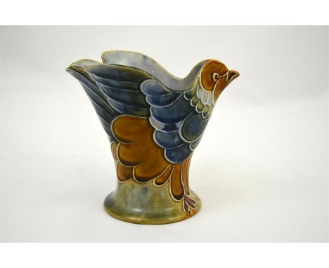 A Doulton Lambeth vase, by Mark V. Marshall in the shape of a bird. Circa 1885. Imprinted marks. Height 13cm.