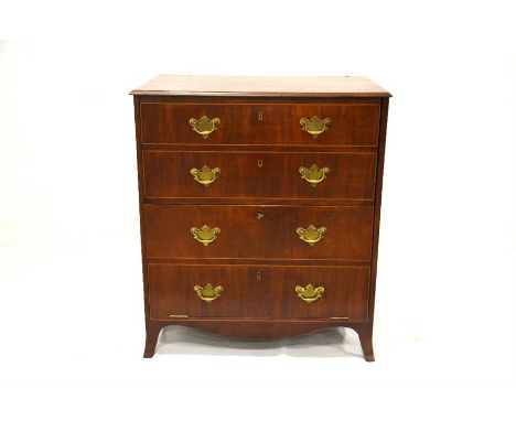 An early 19th century mahogany commode, moulded top above four faux drawers, brass d-shape handles. Height 75cm, length 65cm,