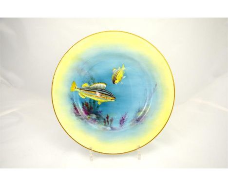 A Royal Worcester fish plate, 'Yellow Grunt'. Signed A.N.Platt and printed marks. Diameter 26.5cm.