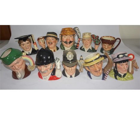 Ten Royal Doulton small character jugs, comprising Angler, Gondolier, Old Charley, Leprechaun, Graduate, Gardener, Jockey, Co