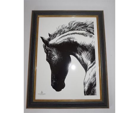 Three Royal Crown Derby framed plaques, depicting horses. 'Equus Horse Head,' 'Equus Gallop,' and 'Equus Wild Horse.' With bo