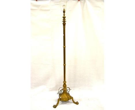 An early 20th century brass standard lamp, turned pillar with three claw feet.. Height 159cm.