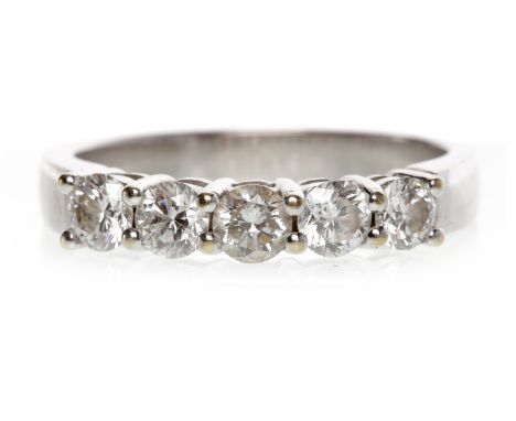 EIGHTEEN CARAT WHITE GOLD DIAMOND FIVE STONE RINGset with round brilliant cut diamonds totalling approximately 0.70 carats, s