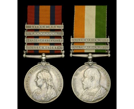 Pair: Private A. Nice, Rifle Brigade, later Royal Defence Corps  Queen’s South Africa 1899-1902, 4 clasps, Tugela Heights, Re