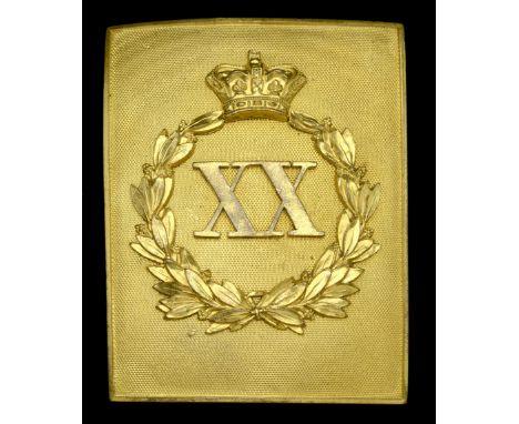 20th (East Devon) Regiment of Foot Officer’s Shoulder Belt Plate, c.1844-55. A good example, the rectangular gilt seeded plat