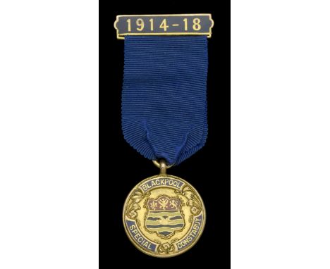 Blackpool Special Constabulary Medal 1914-18, 9 carat gold and enamels, total weight 9.56g, reverse hallmarked Birmingham 191