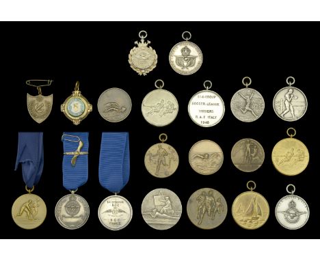 Military Sporting Medallions. Royal Naval Air Service and Royal Air Force Sports Medallions & Fobs, including a silver hallma