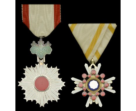 Japan, Empire, Order of the Rising Sun, Sixth Class breast badge, 67mm including paulownia flowers x 46mm, silver and enamel,